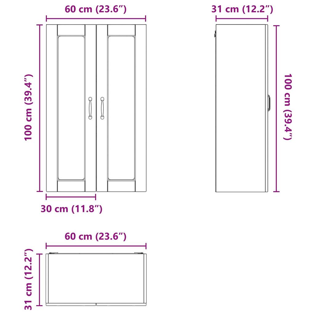 Wall Mounted Glass Cabinet PORTO White 60 x 31 x 100 cm Particleboard