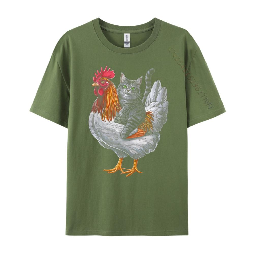 Cat Riding Chicken Tuxedo Cat On A Chicken Printed T-Shirt Graphic T Shirts Letter