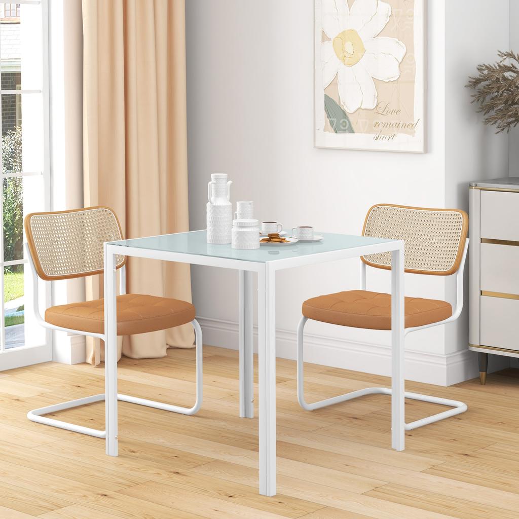 Square Dining Table for 4 People, Tempered Glass Tabletop, for Kitchen and Dining Room, 75 x 75 x 75 cm, White