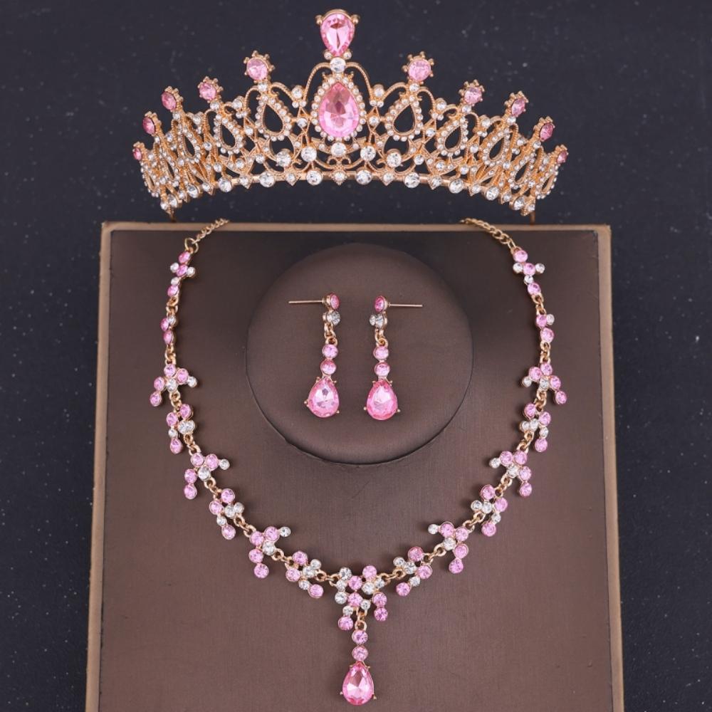 Luxury Crystal Crown Necklace Earring Set Rhinestone Bridal Jewelry Set Bridal Wedding Hair Accessories Jewelry Crown Tiara Set