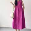 2025 South korea Summer New Chic Sleeveless Vest Loose Meat Covering over the Knee Long Cotton and Linen Dress Women