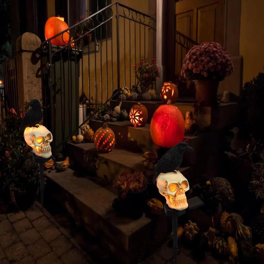 Halloween Außenleuchten, wasserdichte Solar-Weihnachtsbaum-Kürbis-Gartensteckerleuchten, Weihnachtsmann-Krähenschädel-Panda-Dekoration