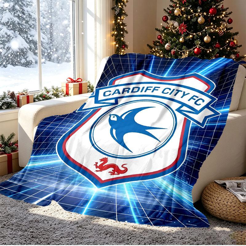 Cardiff City FC Pattern Blanket for Home Decoration, Bed, Sofa, Car Travel, Camping, Suitable for All Seasons, Birthday Christmas Gift