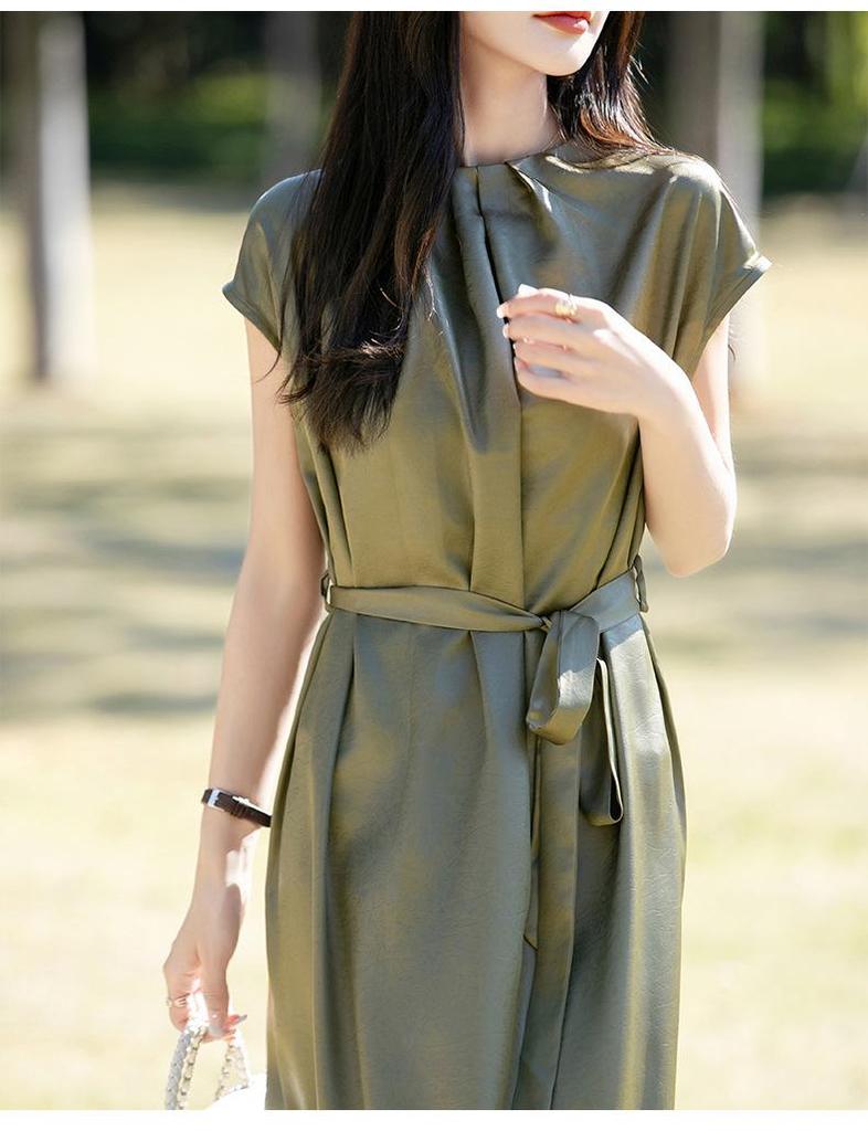 Silky Satin Minimalist French Summer Long Skirt Dress for Women