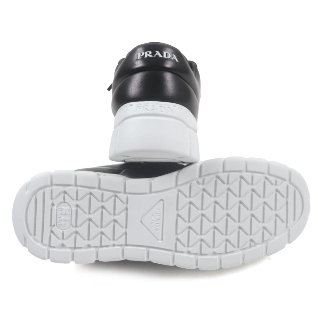 Pristine PRADA Sneakers Triangle Logo Triangle Plate Black Nappa Leather Mens 6 Used