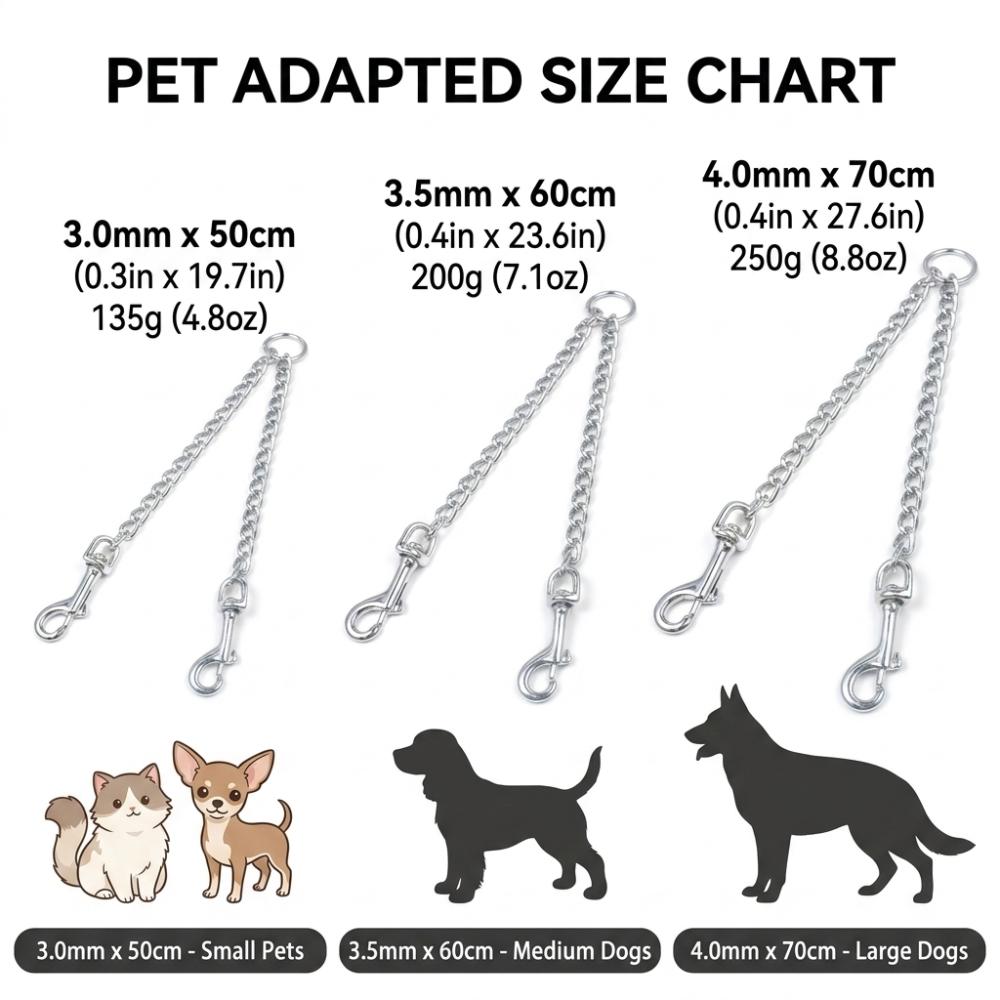 Metal Clasp Dual Dog Coupler Multi Sizes Option Metal Dog Chain Pet Traction Rope Pet Park Visit