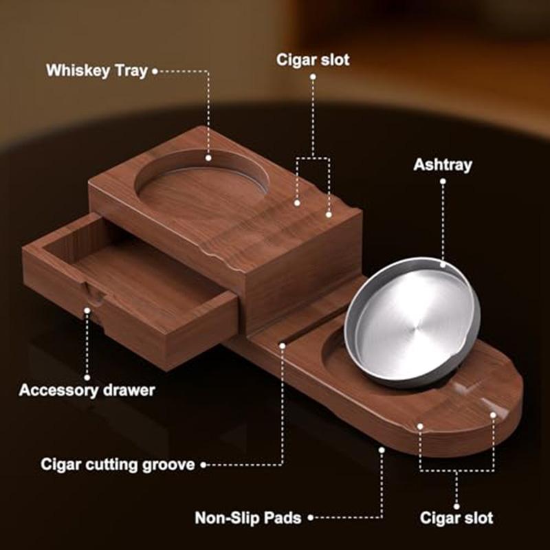 Multi Function Solid Wood Cigar Ashtray with Drawers Whiskey Cup Holder Tray Cigar Box Accessories Holder Smoking tools