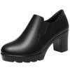 Comfortable Deep Mouth Soft Leather Anti-slip Shoes Platform 2025 Spring Autumn Women's Black High Heels Office Mother Shoes