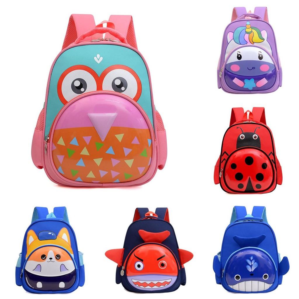 Cartoon Childrens Backpack With Unicorn Shark And Dog Print For Daily Schooling