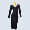 Autumn and Winter V-neck Pleated Drawstring Waist-Tight Slim Looking Mid Length Long Length Package Hip over-the-Knee Knitting Dress Match with Coat