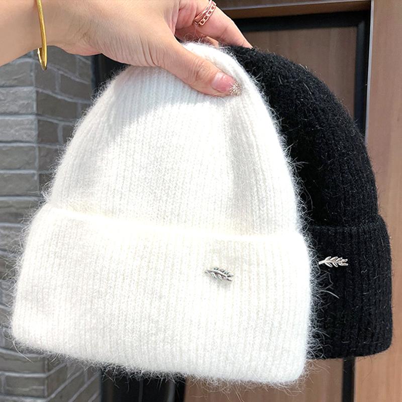 Angorakaninchenfell Mützen Flauschig Gestrickt Korea Luxushaube Damen Weich Warm Skullies Mützen