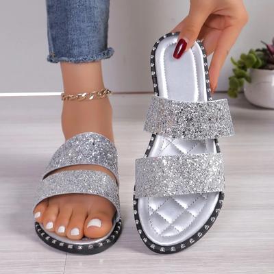 Modne buty damskie 2024 Gorąca wyprzedaż Damskie kapcie plus size Klasyczne nowoczesne kapcie Damskie z błyszczącą obwódką Okrągły nosek Płaskie buty damskie