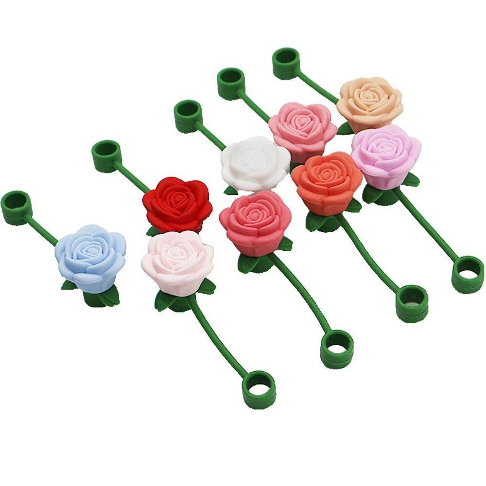 Couvercle de pailles Fleur Rose 10mm Pour Bouchon de Pailles en Silicone Résistant à la Chaleur Anti-poussière Accessoire de Tasse Cadeau de la Saint-Valentin
