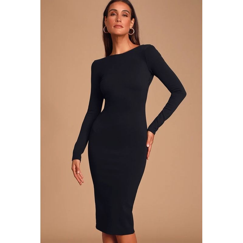 Export Single Lu Home Long Sleeves Easiest for Match Temperament Waist-Controlled Slimming Spring New Arrival Beautiful Sheath Stylish Backless Dress