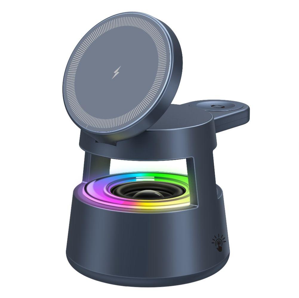 Mindpure 3-in-1 Magnetische Kabellose Ladestation Faltbarer 15W Lade-Ständer mit RGB-Nachtlicht und Lautsprecher