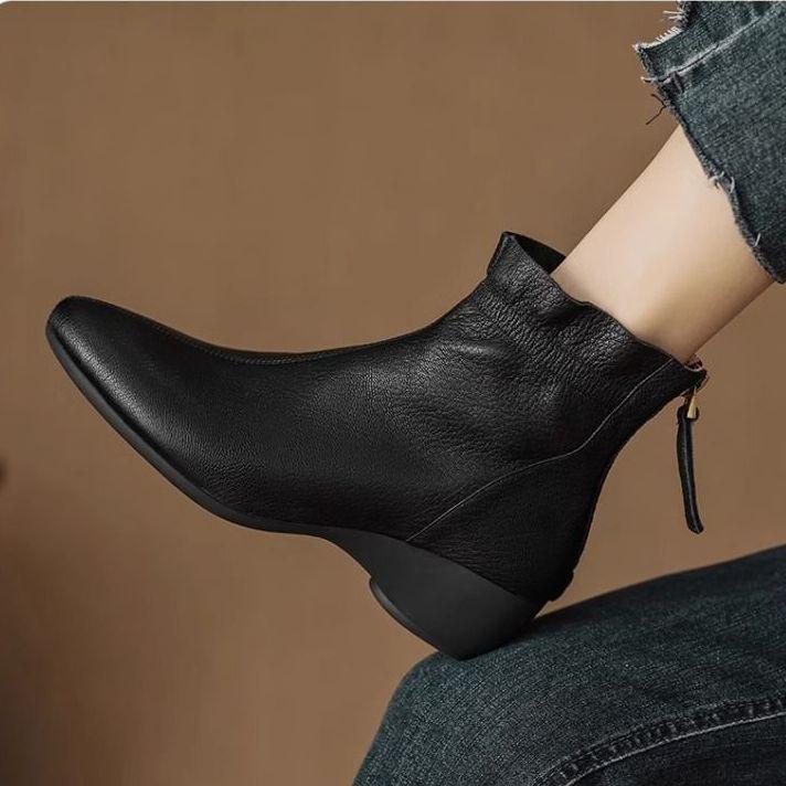 Damen Bequeme Retro Keilabsatz Stiefeletten - 2025 Herbst/Winter Mode, Vielseitige & Warme Plüsch Mama Schuhe