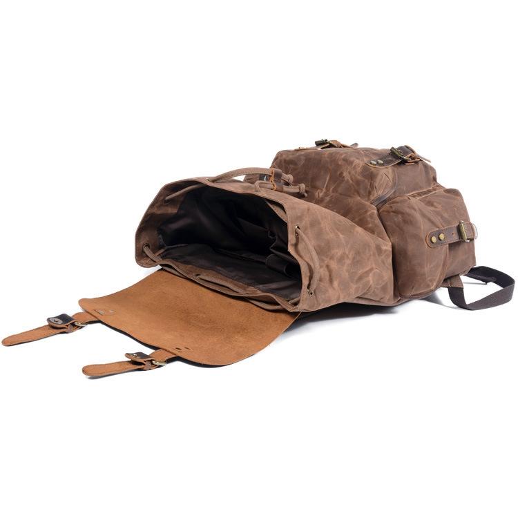 Oil Waxed Traveling Students Rucksacks Large Capacity Waterproof Laptop Daypacks Pure Cotton Canvas Leather Backpacks