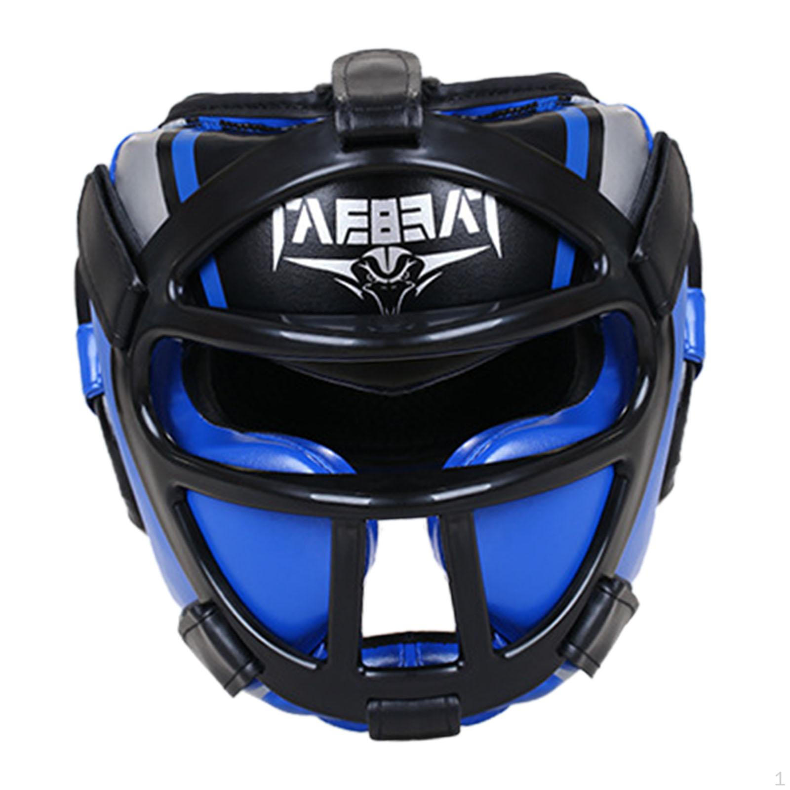 

Боксерский шлем, дышащий, профессиональный, защита лба и ушей, полный blue M