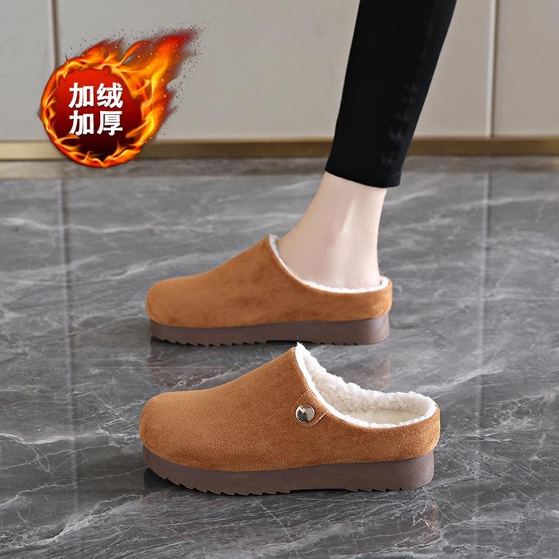 Boken cotton slippers for women to wear in winter, velvet bag head, half drag, one pedal, lazy cotton shoes, non-slip pregnancy