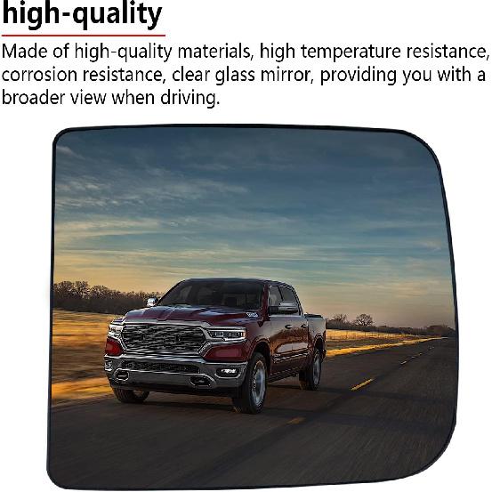 Heated Repl. Glass Right Passenger Side Compatible With Dodge Ram 1500 2500 3500 2009 2010 2011 2012 2013 2014 2015 2016 2018   Tow Flat Mirror Big