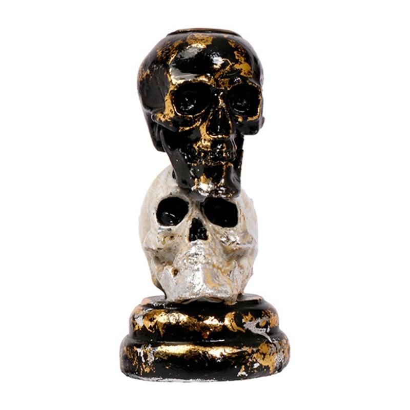 

Gothic Black White Stacked Skull Candle Holders Resins Pillar Candlestick For Home Desktop Decors And Halloween Parties 1