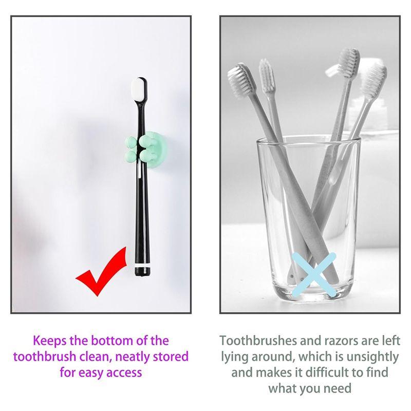 Good-Self-Adhesive Wall Mounted Hooks 4Pcs Silicone Toothbrush Holders-Multi-Function For Hanging Key Storage Ke A
