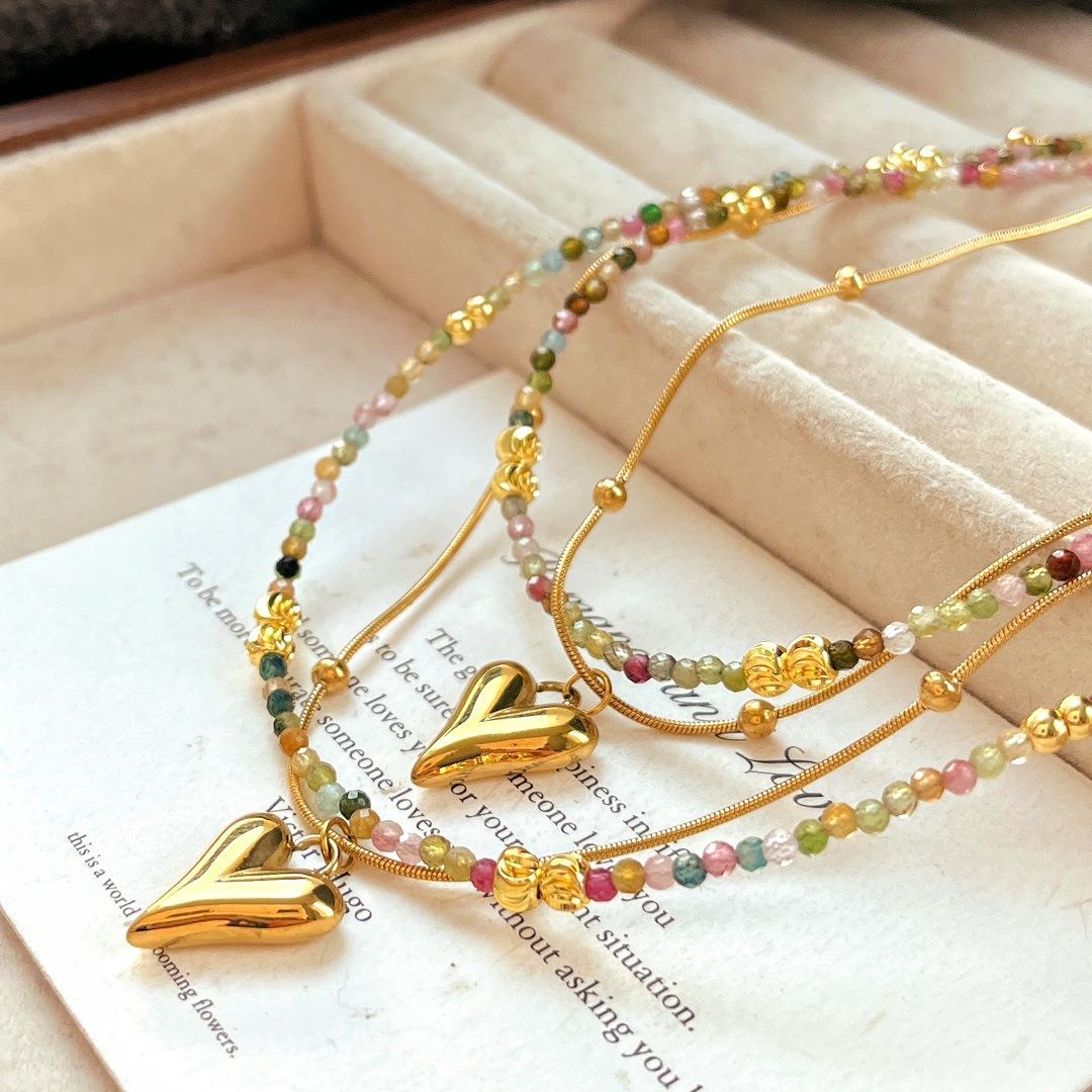 High Quality Natural Tourmaline Design Double Clavicle Chain Necklace