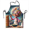 Colorful Granny Cooking Apron With Pancake Stack And Floral Hair Design For Kitchen Fun