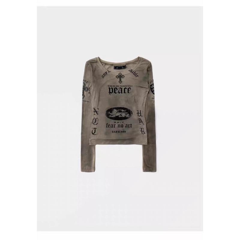 

Badblood BCAC Series Retro Print Distressed Slim-Fit Long-Sleeve Women s T-Shirt Medium