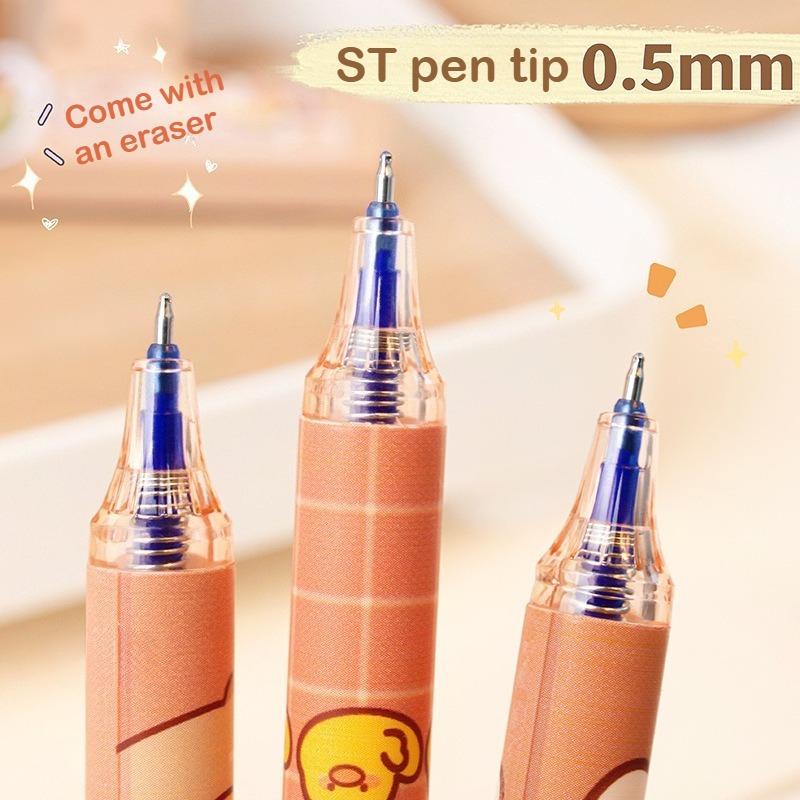 6pcs Erasable gel pen - 0.5mm Side Click Retractable Pens, Smooth Writing No Smudge, Cute Animal Design School & Office Supplies