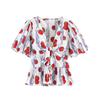 European and American Style, New Women's Clothing, Bow-decorated Printed Shirt Pleated Printed Casual Shorts