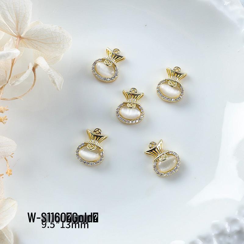 Nový rok nail art: Luxusní přívěsek Fortune Bag ze zirkonu a zlatem vykládané nositelné doplňky na nehty s kamínky