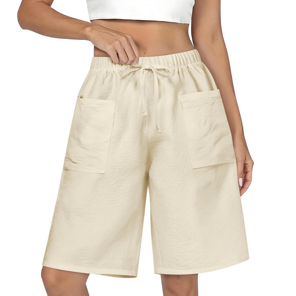 Women's Casual Loose Fit Shorts with Pockets Elastic Waistband Drawstring Solid Color Comfortable Lightweight Summer Bottoms