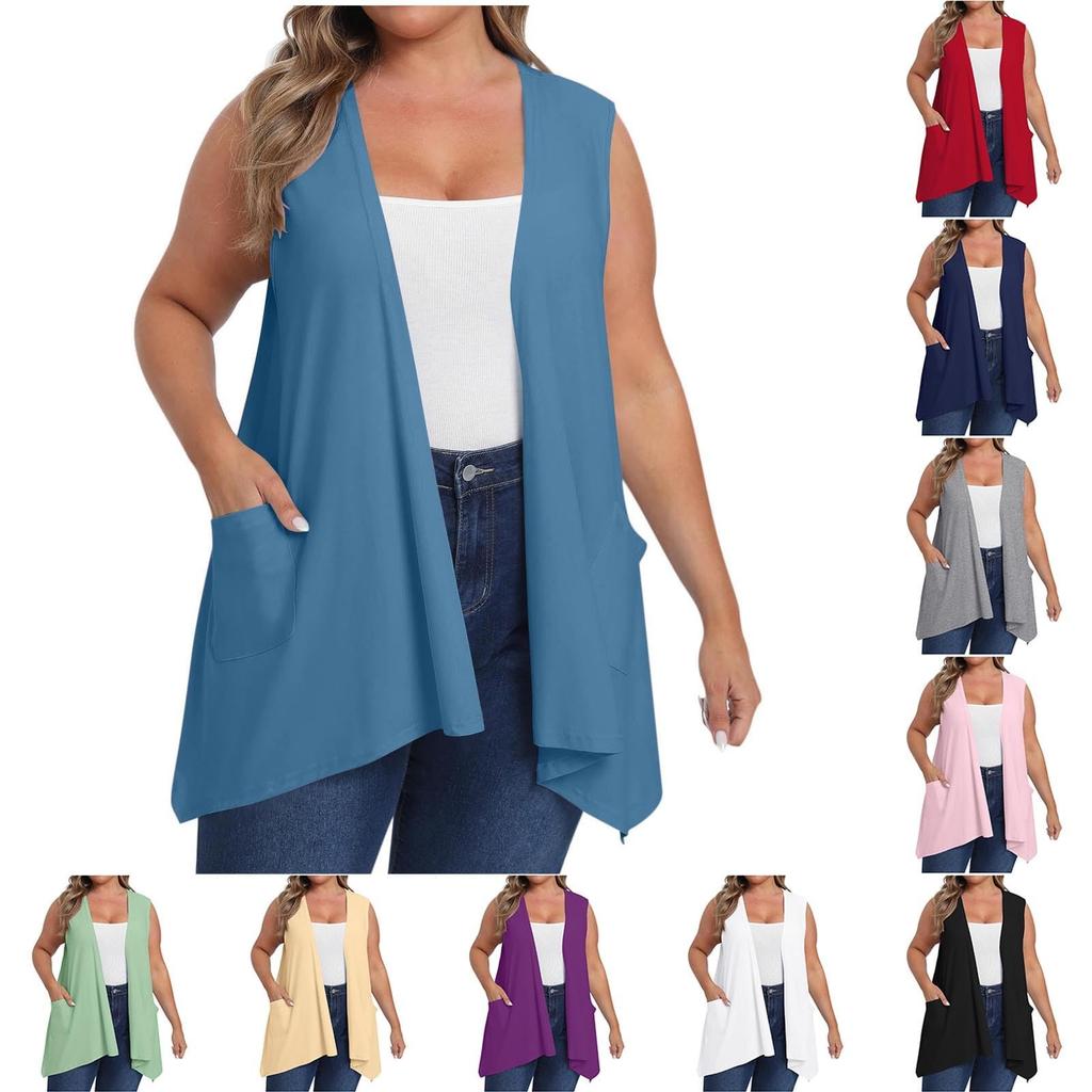 Women's Open Front Cardigans Loose Summer Sleeveless Tank Tops Loose Fit Casual Coverups Shirts With Pockets