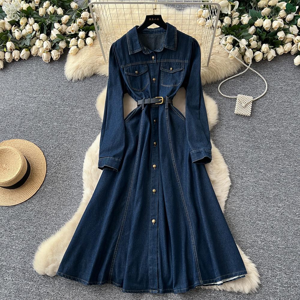 Commuting retro denim lapel long-sleeved new