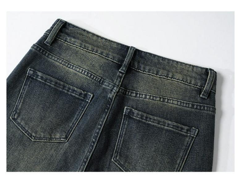 Damenjeans im amerikanischen Stil mit hohem Bund und Schlag - Lockere Passform, bodenlang, nicht anliegendes Hufeisendesign für den Herbst.