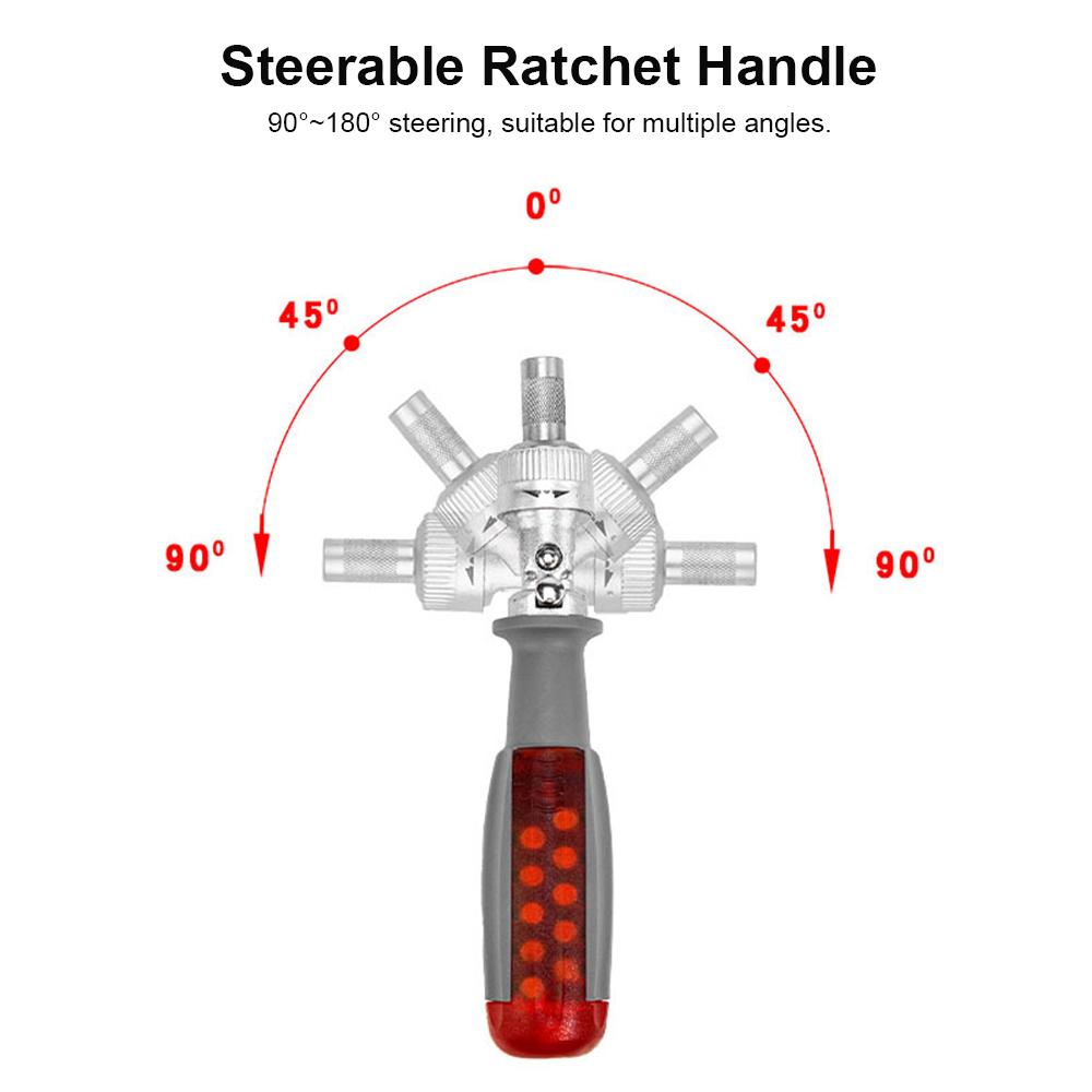 Two Way Ratchet Screwdriver Set with 10 Bits 180 Degrees  Alloy Elbow Screwdriver 6.35MM Screw Driver