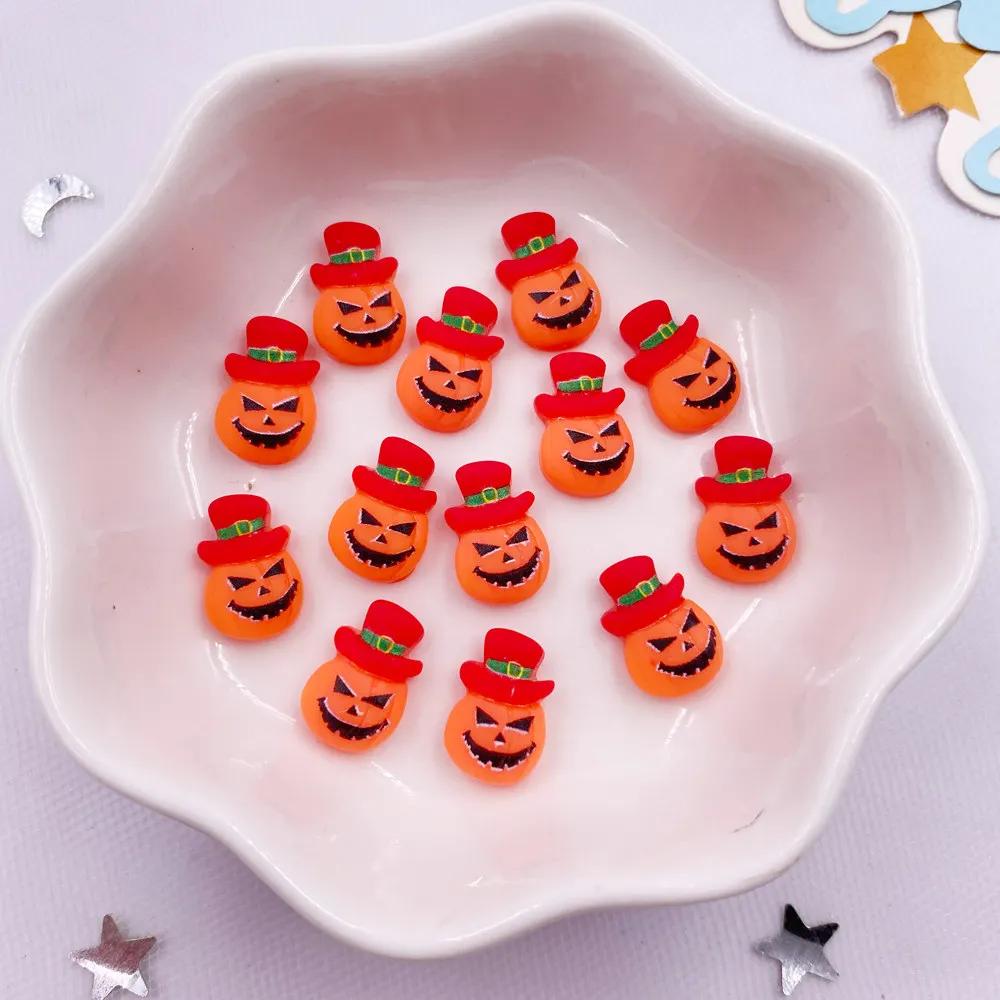 30pcs Resin Mini Colorful Painted Cartoon Ghosts Bat Pumpkin Spider Bat Candle Figurines Flat Back Nail Art DIY Scrapbook M437 H