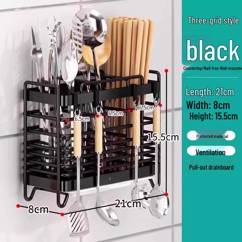 Stainless Steel Wall-Mounted Chopstick and Spoon Holder