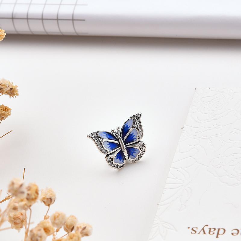Blue Dragonfly Butterfly Birds Dangle Charm European Silver Bracelet Exquisite Bead DIY Jewelry Gift for Women
