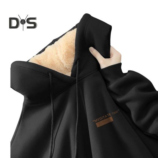 

Парная зимняя толстовка с капюшоном на флисовой подкладке с термоизоляцией, однотонная, со шнурком и эластичными манжетами, для женщин и мужчин, осенне-зимний топ 2XL чёрный