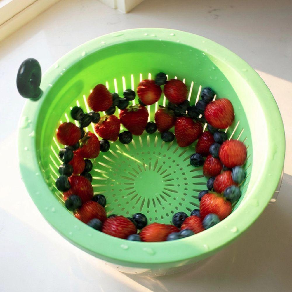 Manual Vegetable Drain Basket 360°Rotatable Large Capacity Vegetable Dehydration Basket Double-layer Plastic Fruit Washing Basin