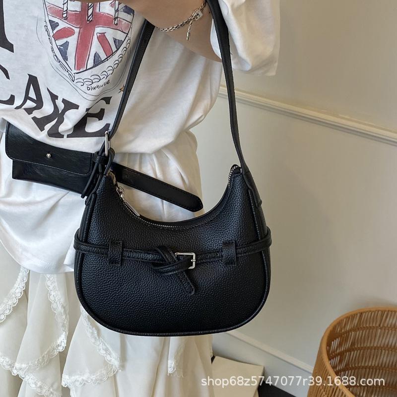2025 New French Underarm Bag, High-end Niche Lychee Pattern Crescent Bag, Simple and Versatile Single Shoulder Messenger Bag