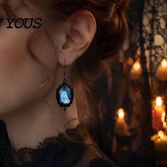 Dark Academia Accessories Gothic Ghost Earrings, Vintage Style Matte Black Alloy Dangle Halloween Earrings for Women Decorative Jewelry Daily