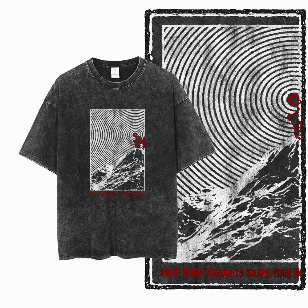 ZF STREETWEAR Printed Cotton Acid Washed Exclusive Graphic Unisex T Shirt Cool Vintage retro Men Tshirts Big Size Tee for men