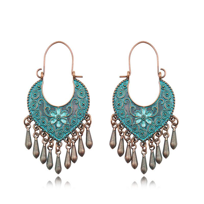 Fashion Vintage Ethnic Bohemian Drop Dangle Earrings For Women Tassel Beaded Turquoise Geometric Flower Boho Cotton Wire Earring