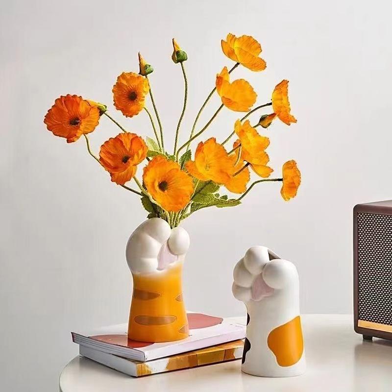 1PC Ornaments Funny Vase Painted Pattern Resin Exquisite Home Decor Cat Lover Gifts Cat's Paw Shape Cute 15.7x7.9x8.2cm