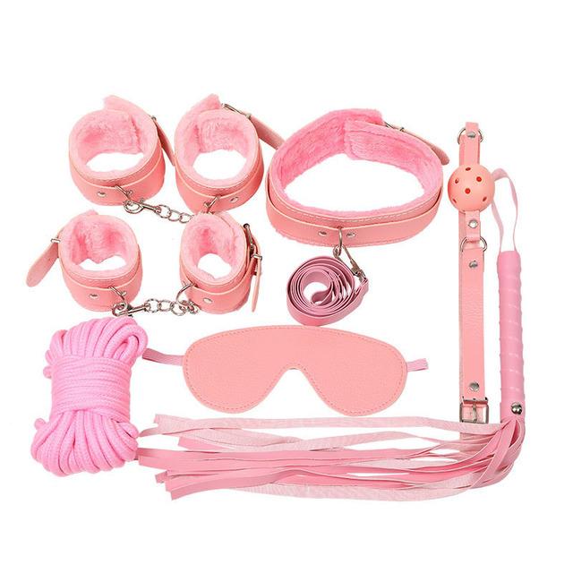 7pcs Set Bed Bondage Set Restraint Adult Game Belt Sex Handcuff Nipple Clamp Whip Collar Kit Sex Toy for Couple Sex Accessories