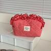 Makeup Organizer Bag Large Capacity Ruffled Edge Bow Floral Print Pen Storage for School Travel Work