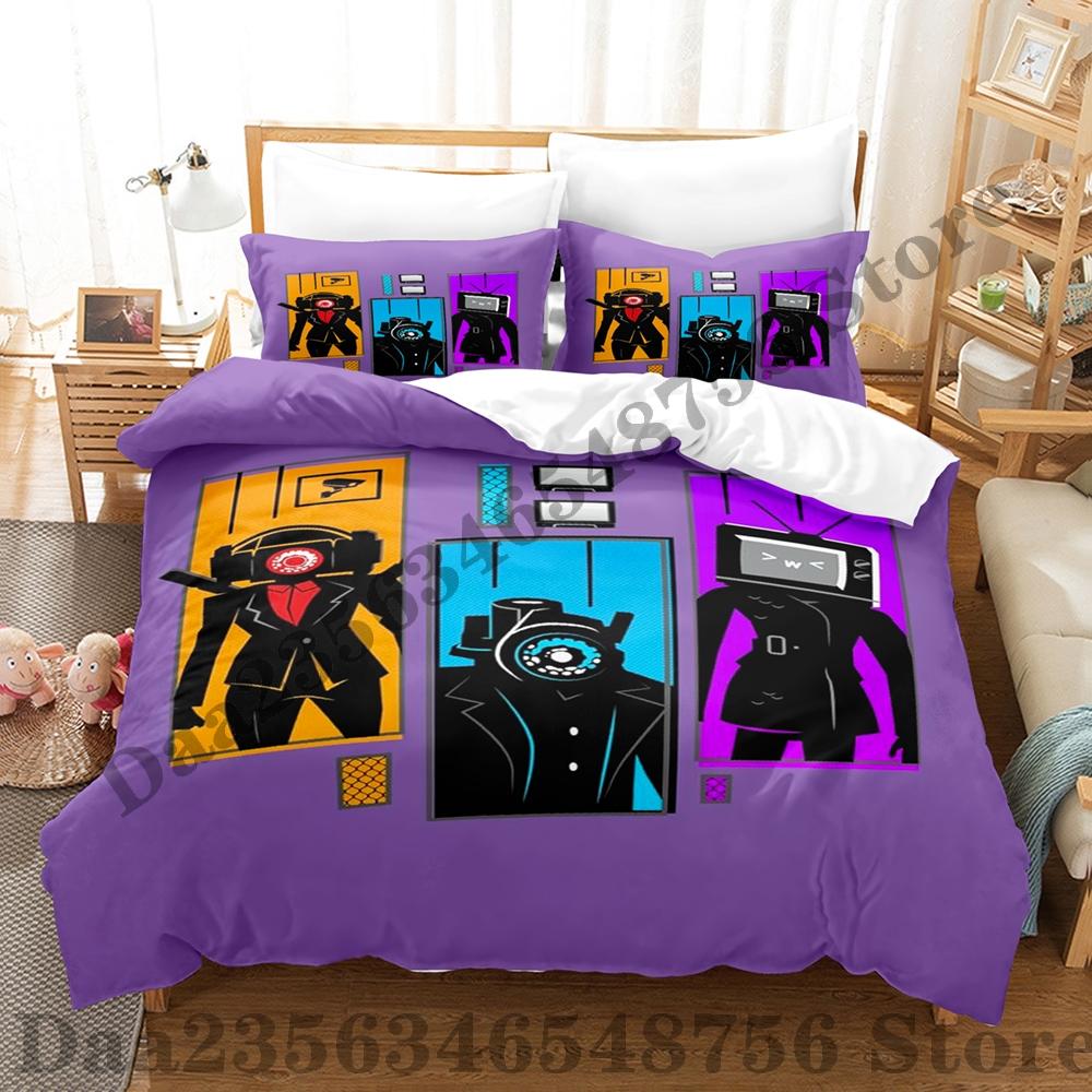 Jessica Chen Unisex Skibidi Toilet Bedding Set Single Twin Full Queen King Size Bed Set Adult Kid Bedroom Duvetcover Sets Print Anime Bed Sheet Set